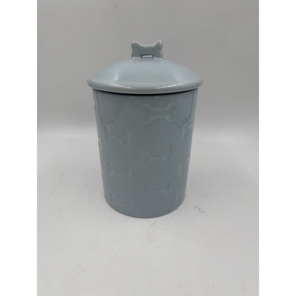 Park Life Designs Manor Gray Bone Dog or Cat Treat Holder Ceramic SMALL CHIP LID